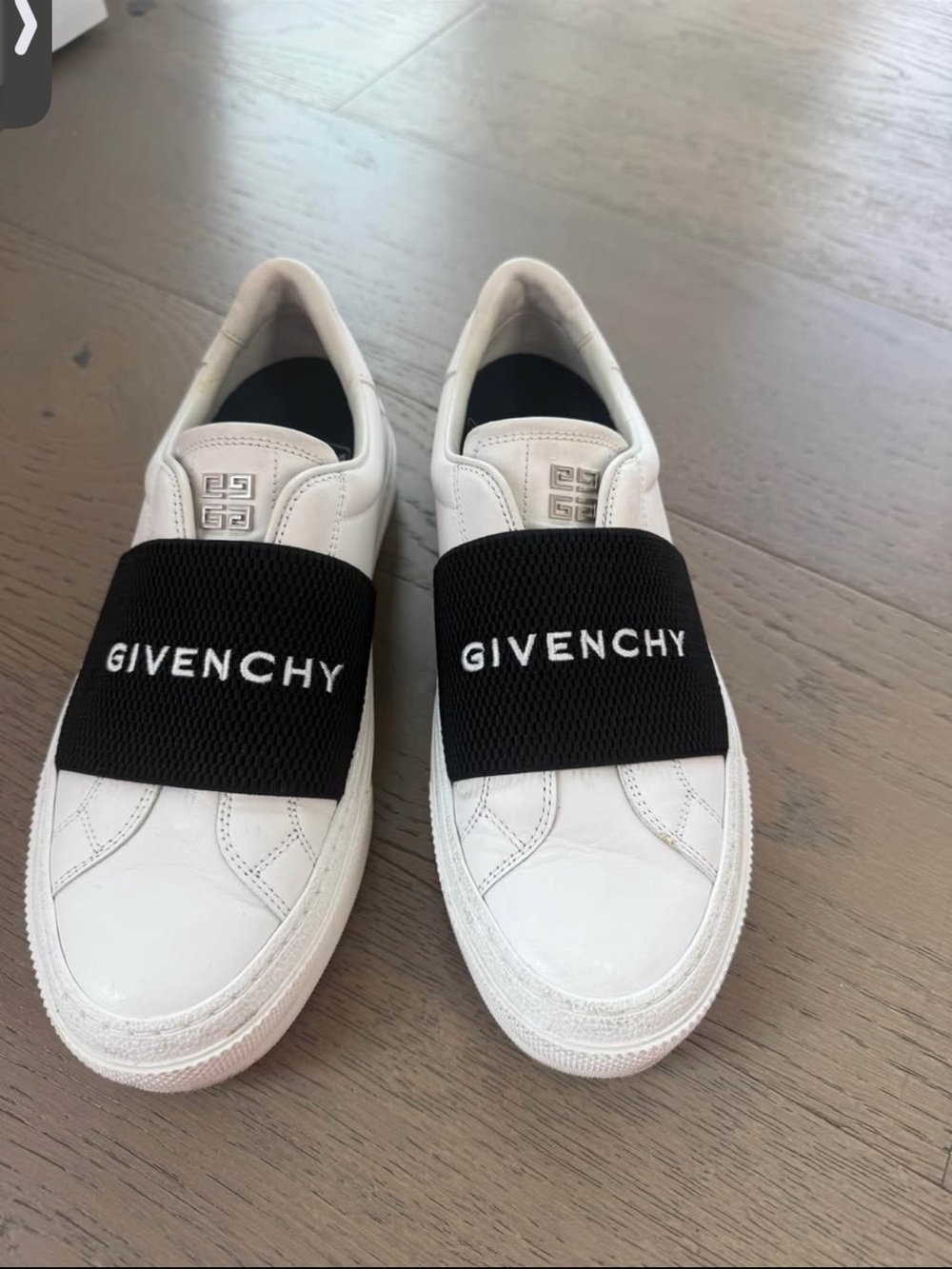 Givenchy White Leather Sneakers with Black Elastic Logo Strap